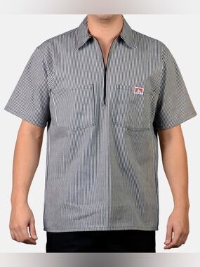 Ben Davis Half-Zip Striped Short Sleeve Work Shirt 2 Chest Pockets Size XLarge